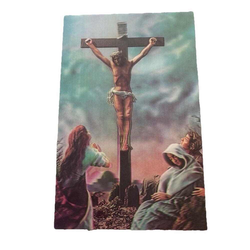 Jesus on Cross Lenticular 3D On Hard Surface Crucifixion Religious 17x27 cm